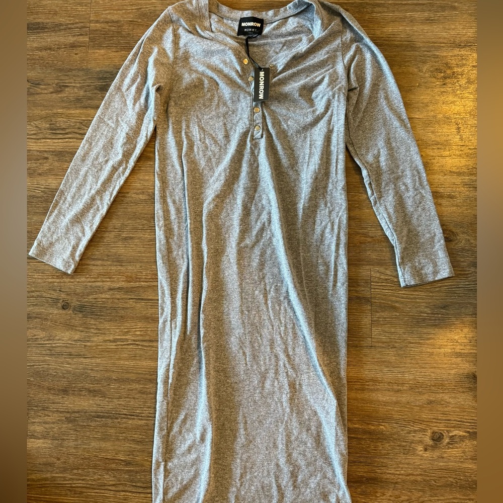 NWT Monrow Mommy Gray Henley Maternity Dress